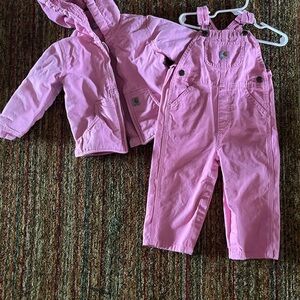 Carhartt Baby Pink Hooded Jacket with Pink Overalls Set